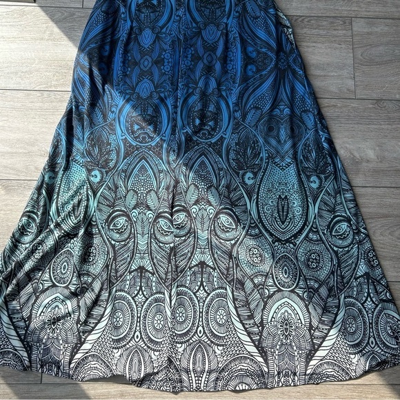 R&B Collection Turquoise Floral Sleeveless Ombre Maxi Dress - Picture 10 of 14